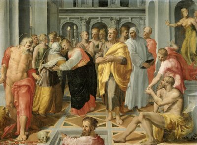 Visitation (Rencontre de Marie et Élisabeth en présence des saints Joseph et Jérôme) - Pellegrino Tibaldi (circle of)