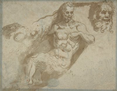 Satyre assis, avec tête agrandie du même (recto), tête d