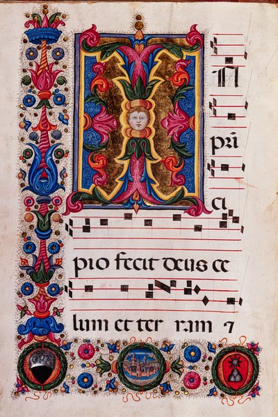 Bibliothèque Piccolomini : livre de chœur, cod. 5.E, ff. 4v avec « Initiale feuillagée » - Pellegrino di Mariano
