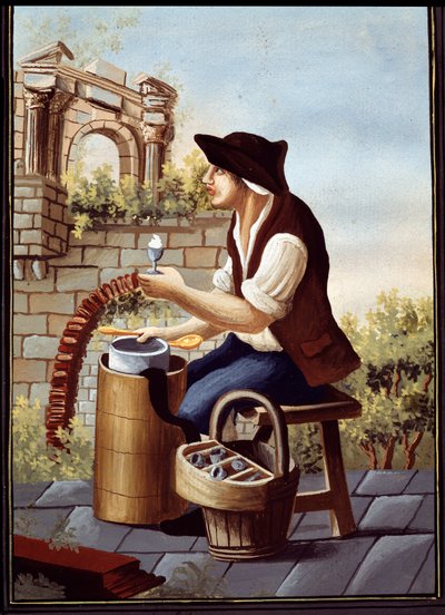Coutumes populaires napolitaines : le vendeur de glace (Gelato, Gelati) et sorbets ambulants. Détrempe de Pelliccia (19ème siècle) Naples Museo Nazionale di San Martino - Pelliccia