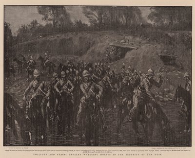 Crépuscule et paix, cavalerie abreuvant les chevaux en toute sécurité au crépuscule - Percy F.S. Spence