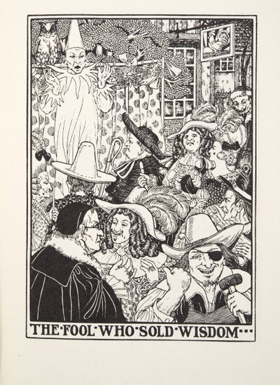 Le Fou qui vendait la sagesse, des Fables de Fontaine, pub. 1905 (gravure) - Percy J. Billingshurst