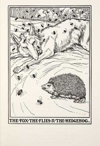 Le Renard, les Mouches et le Hérisson, des Fables de Fontaine, pub. 1905 - Percy J. Billingshurst