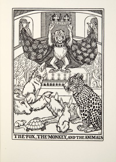 Le Renard, le Singe et les Animaux, des Fables de Fontaine, pub. 1905 - Percy J. Billingshurst