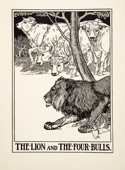 Le lion et les quatre taureaux, de Cent fables d