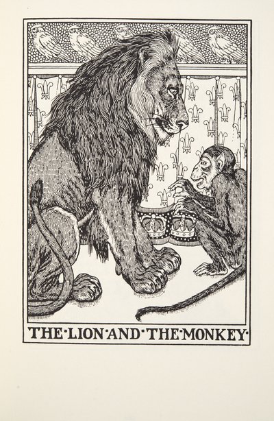 Le Lion et le Singe, des Fables de Fontaine, pub. 1905 - Percy J. Billingshurst