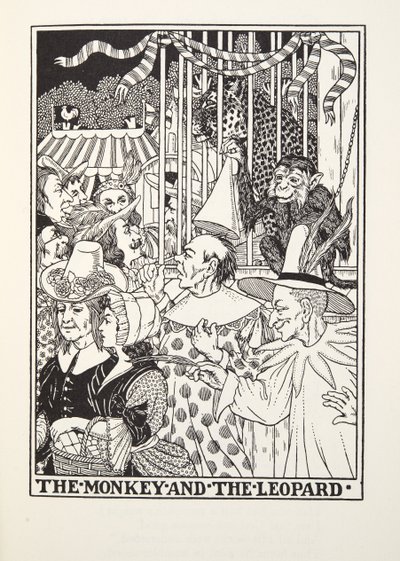 Le Singe et le Léopard, des Fables de Fontaine, pub. 1905 - Percy J. Billingshurst