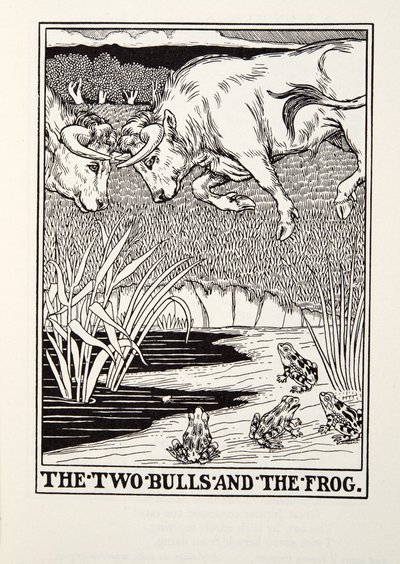 Les Deux Taureaux et la Grenouille, des Fables de La Fontaine, pub. 1905 - Percy J. Billingshurst