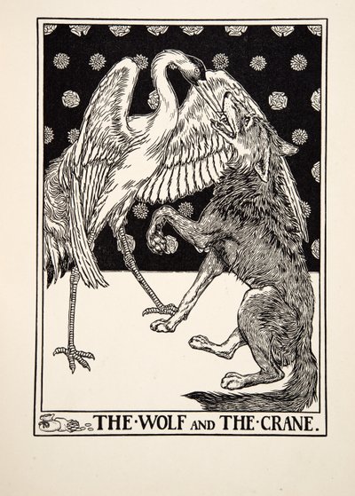 Le Loup et la Grue, tiré de Cent fables d