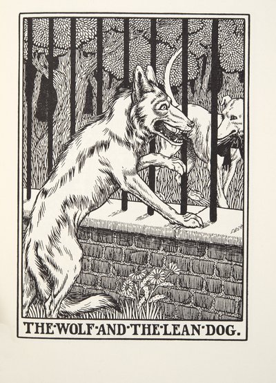 Le loup et le chien maigre, des Fables de Fontaine, pub. 1905 - Percy J. Billingshurst