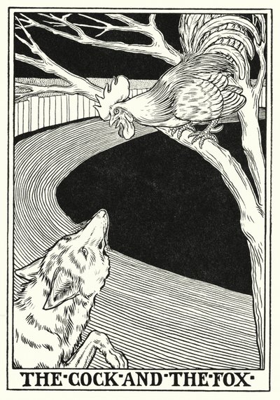 Fables de La Fontaine : Le coq et le renard (lithographie) - Percy James Billinghurst