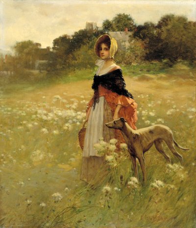 Jeune fille et chien, 1890 - Percy Moran