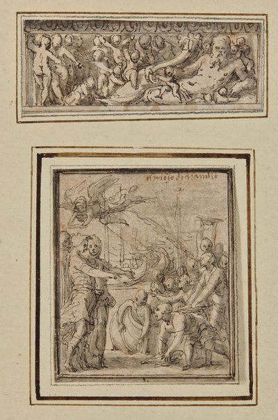 Dieu de la rivière entouré de putti; et Triomphe de Marcus Furius Camillus - Perino del Vaga