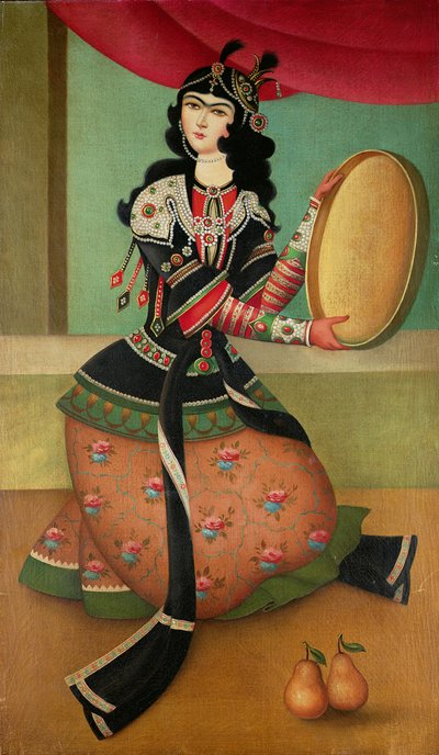 Une danseuse avec un tambourin, école Qajar - Persian School
