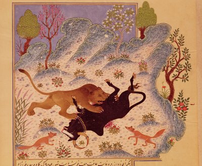 Un lion attaquant et tuant un taureau, d
