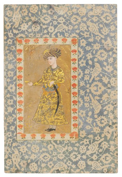 Un jeune homme tenant une coupe de vin, Safavid Isfahan - Persian School