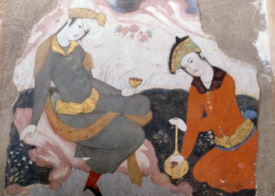 Figures féminines avec verre et bouteille - Persian School