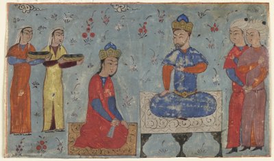 Folio du Shahnama (Livre des Rois) de Firdawsi; recto: Sindukht devant Sam, Iran - Persian School