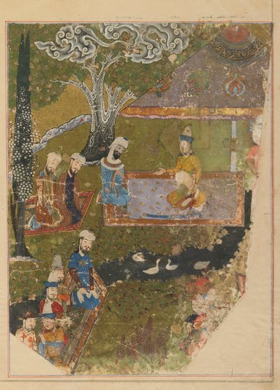 Folio du Zafarnama; verso: Timur accorde une audience à l