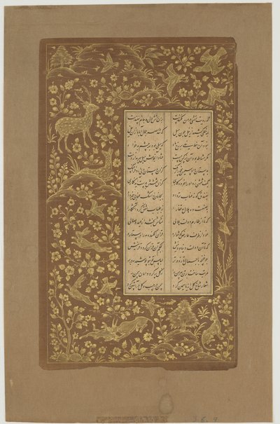 Lièvres, cerfs et oiseaux dans un paysage, folio d