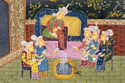 Chasseurs et favoris buvant avec un noble ou un roi (détail) - Persian School