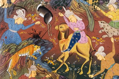 Chasseurs à cheval et à pied tuant des cerfs et des tigres (détail) - Persian School