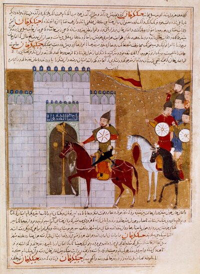 Mongols assiégeant une forteresse. Miniature persane tirée de « Jami al-tawarikh » ou « Histoire universelle » de l