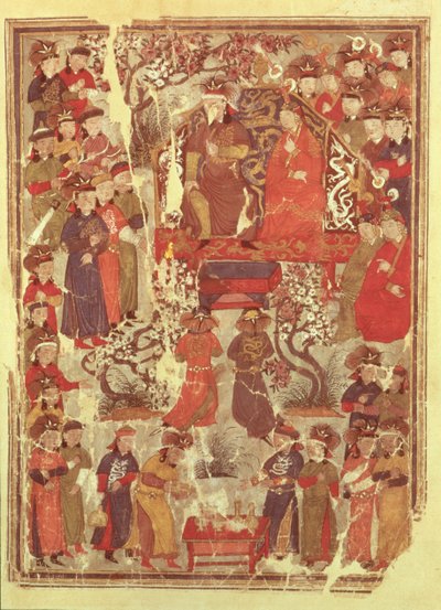 Ms. Supp. Pers. 1113 f.126v Gengis Khan et sa femme Bortei trônant devant des courtisans, folio d
