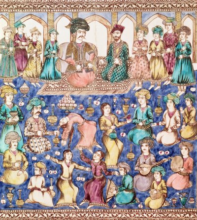 Musiciens et danseurs à la cour de Nasser al-Din Shah Qajar (1831-96) (céramique) - Persian School