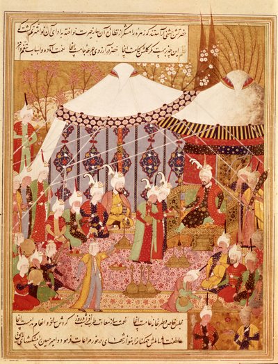 Sultan Bayazid capturé par Timur, 1402 du Zafarnama 1533 - Persian School