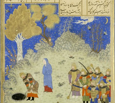 (détail) Rustam sauve Bîzhan du puits, illustration du Shahnama (Livre des Rois) - Persian School