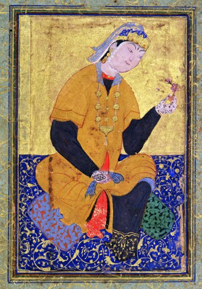 Portrait de Hamida Banu Begum, tenant un sceau, folio illustré de l