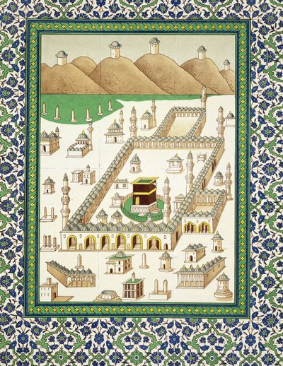 Vue schématique de La Mecque, montrant la Kaaba, d