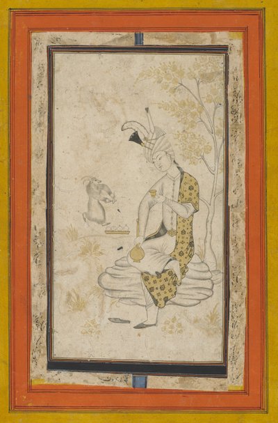 Shah Tahmasp I assis sur un rocher, dynastie safavide - Persian School