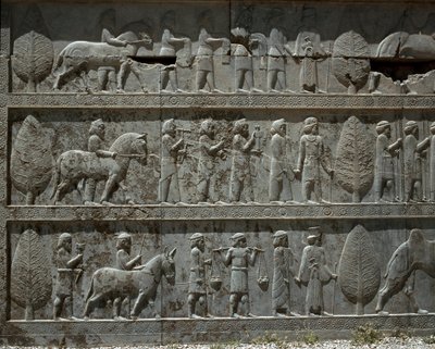 Peuples soumis offrant des cadeaux à Darius Ier - Persian School