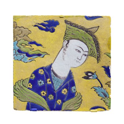 Carreau avec jeune dans le jardin, Ispahan, Iran, période safavide - Persian School