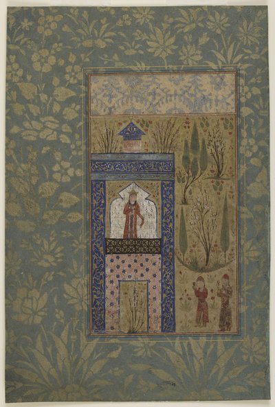 Deux jeunes devant une princesse à une fenêtre, c.1417-18 - Persian School