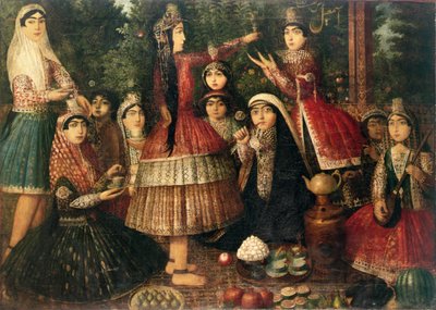 Femmes et enfants dans un jardin, 19ème siècle - Persian School