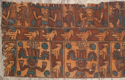 Tissu avec dieux et oiseaux, Culture Tiahuanaco - Peruvian School