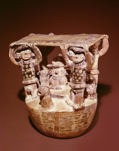 Divinité sur un trône avec un dais soutenu par des courtisans, culture Recuay - Peruvian School