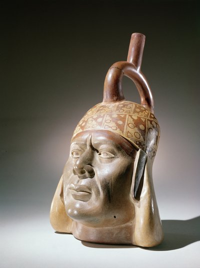Vase portrait en poterie, Mochica - Peruvian School
