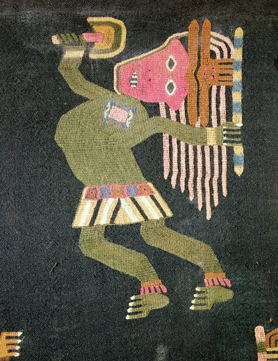Danseur en laine tissée avec bâton, tribu Paracas - Peruvian School