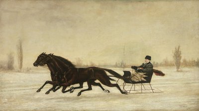David Marsh en traîneau tiré par des chevaux dans un paysage d