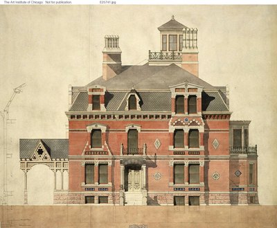 Maison Eliphalet W. Blatchford, Chicago, Illinois, élévation de la rue LaSalle et section partielle - Peter Bonnett Wight