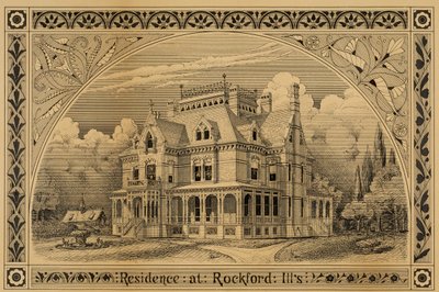 Maison N. C. Thompson, Rockford, Illinois, perspective, 1876 - Peter Bonnett Wight