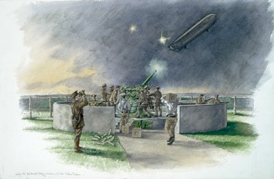 Batterie de Lodge Hill, tirant sur un zeppelin allemand pendant la Première Guerre mondiale, vers 1910, vers 1980-2010 - Peter Dunn