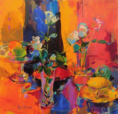 Nature morte avec roses et fruits - Peter Graham (Contemporary)