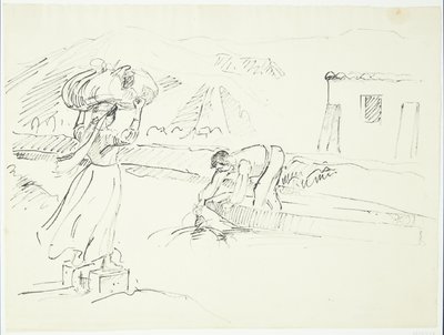Femme italienne attendant un ferry au bord de la rivière - Peter Hansen