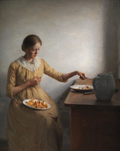 Une jeune fille préparant des chanterelles - Peter Vilhelm Ilsted