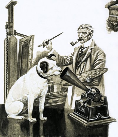 Artiste peignant le chien écoutant un gramophone - Peter Jackson